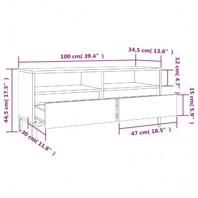 Szafka pod TV, przydymiony dąb, 100x34,5x44,5 cm