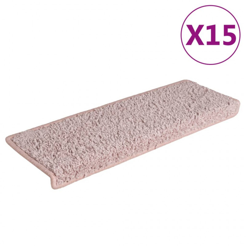 Nakładki na schody, 15 szt., 65x21x4 cm, biało-różowe