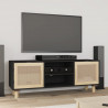 Stolik pod TV, czarny, 105x30x40 cm, drewno sosnowe i rattan