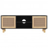 Stolik pod TV, czarny, 105x30x40 cm, drewno sosnowe i rattan