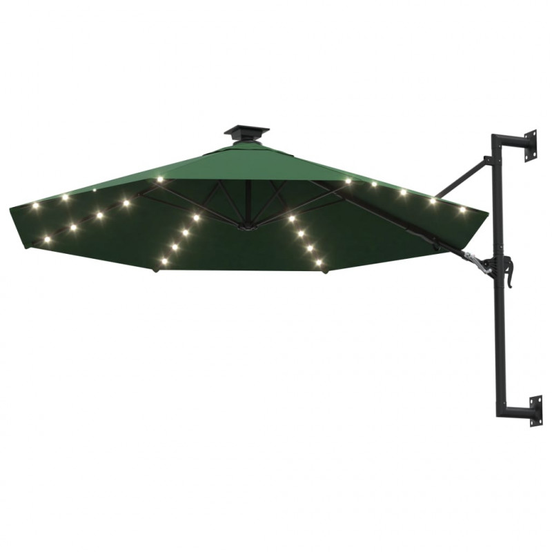 Parasol ogrodowy z LED, ścienny, 300 cm, zielony