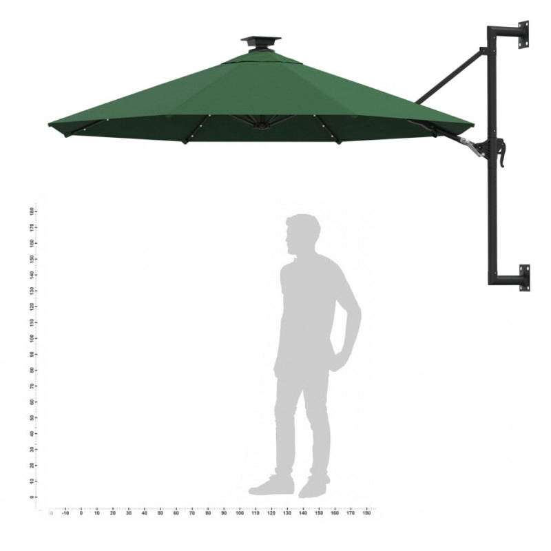 Parasol ogrodowy z LED, ścienny, 300 cm, zielony