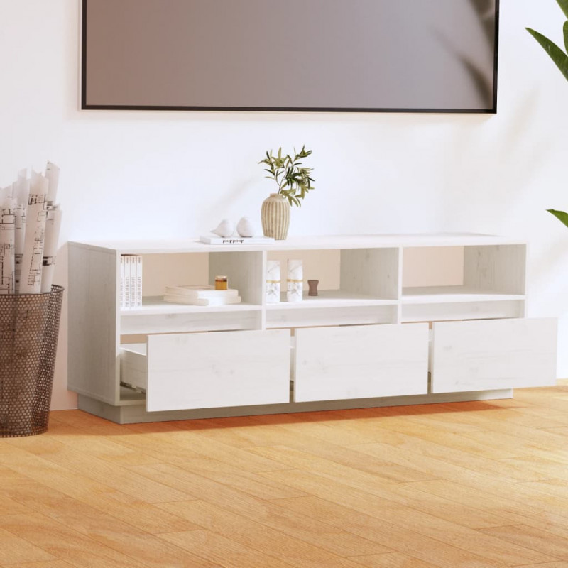Szafka pod telewizor, biała, 140x37x50 cm, lite drewno sosnowe