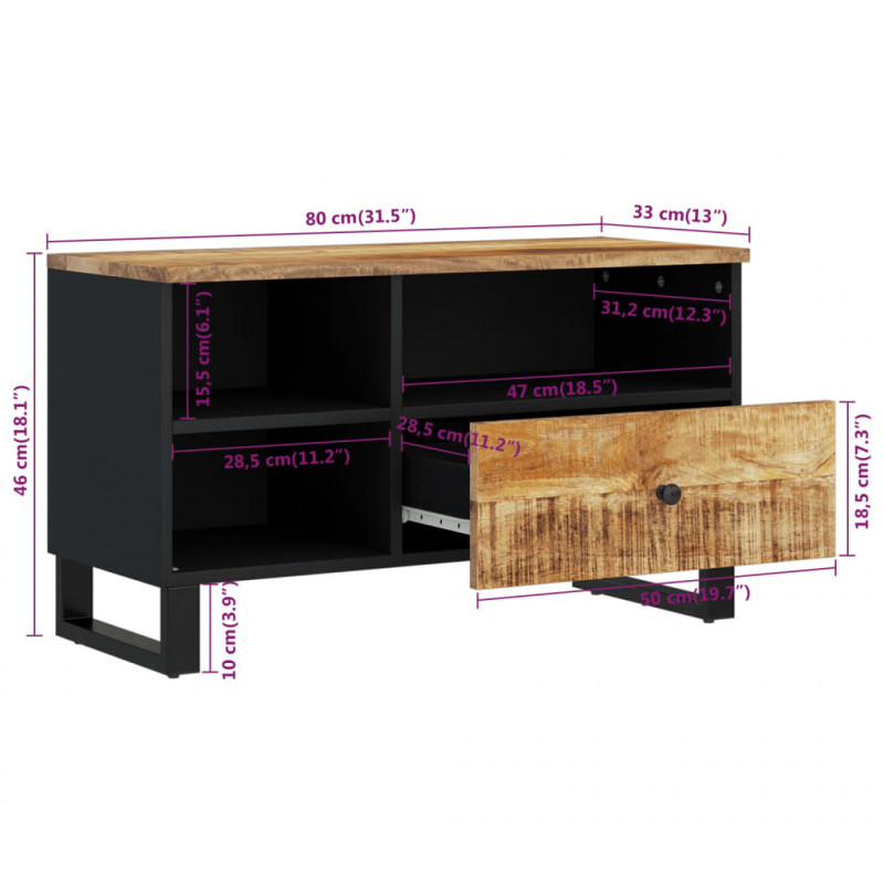 Szafka RTV, 80x33x46 cm, mango i materiał drewnopochodny