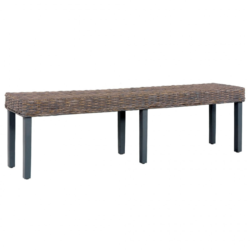 Ławka, 160 cm, szara, naturalny rattan kubu i lite drewno mango