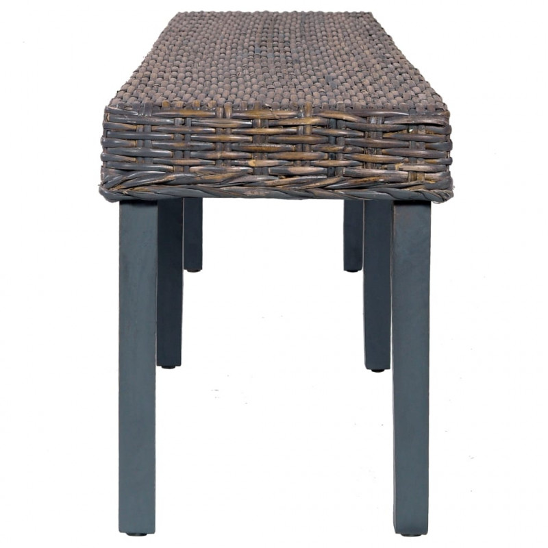 Ławka, 160 cm, szara, naturalny rattan kubu i lite drewno mango