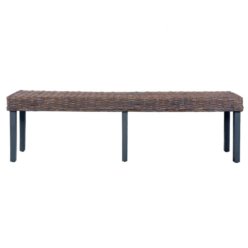 Ławka, 160 cm, szara, naturalny rattan kubu i lite drewno mango