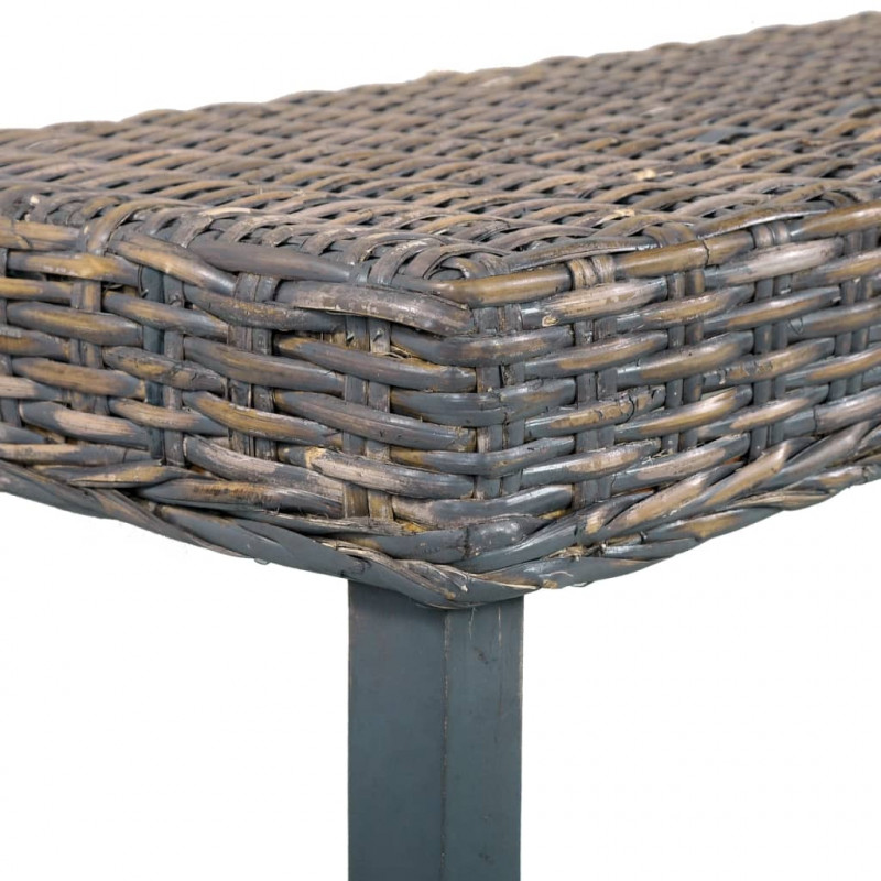 Ławka, 160 cm, szara, naturalny rattan kubu i lite drewno mango