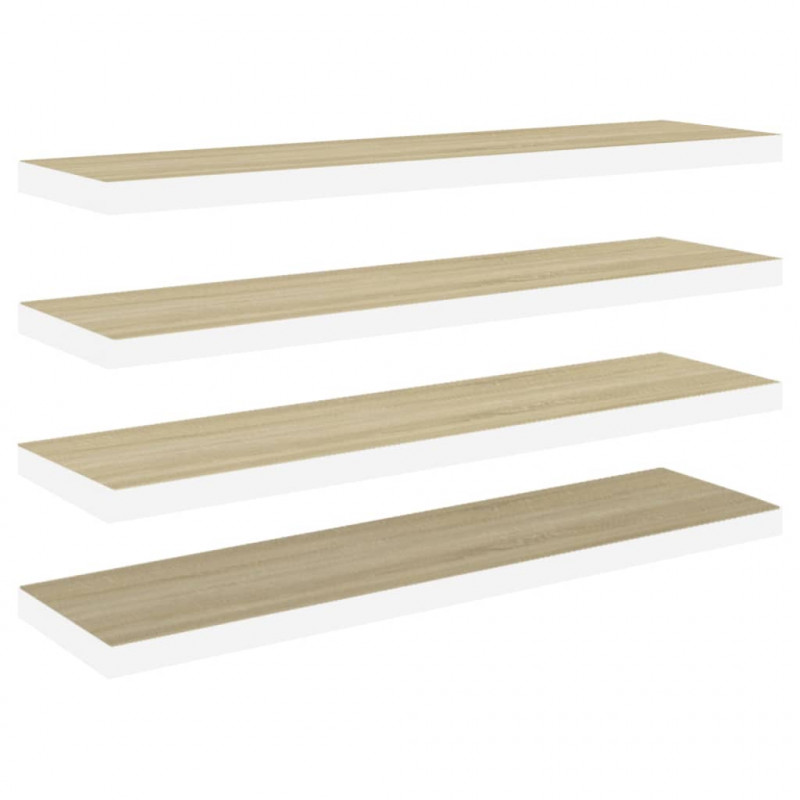 Półki ścienne, 4 szt., dębowo-białe, 120 x 23,5 x 3,8 cm, MDF