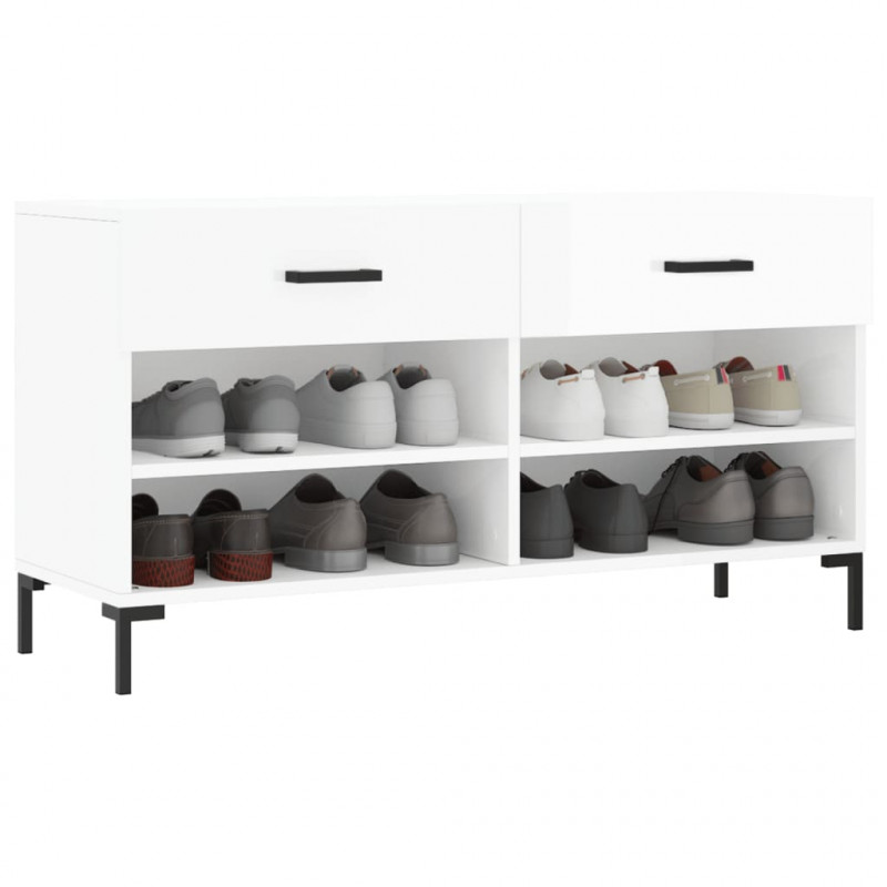 Ławka z miejscem na buty, wysoki połysk, biała, 102x35x55 cm
