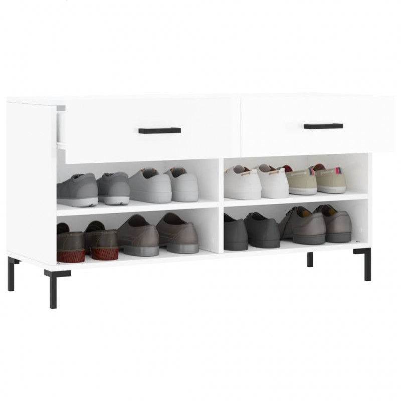 Ławka z miejscem na buty, wysoki połysk, biała, 102x35x55 cm