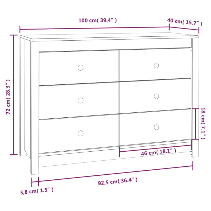 Komoda, szary, 100x40x72 cm, lite drewno sosnowe