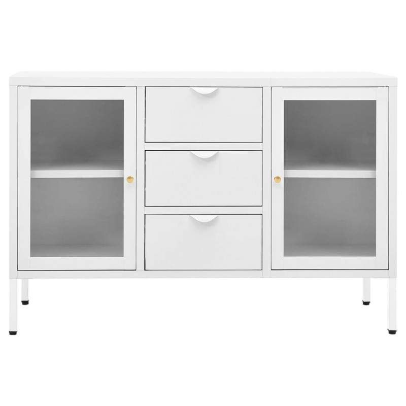 Komoda, biała, 105x35x70 cm, stal i szkło hartowane