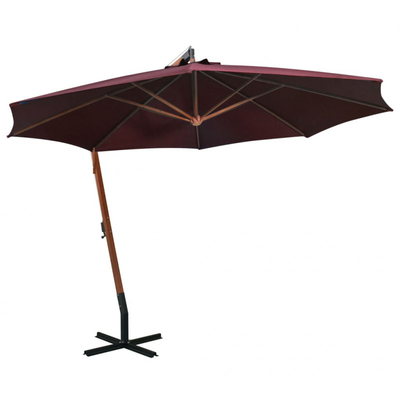 Parasol ogrodowy wiszący, jodłowy słupek, bordowy, 3,5x2,9 m