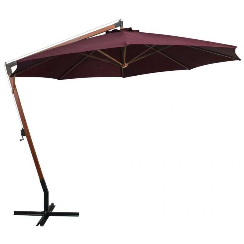 Parasol ogrodowy wiszący, jodłowy słupek, bordowy, 3,5x2,9 m