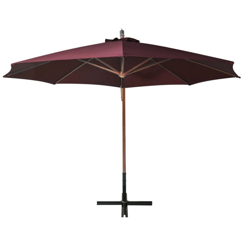 Parasol ogrodowy wiszący, jodłowy słupek, bordowy, 3,5x2,9 m