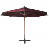 Parasol ogrodowy wiszący, jodłowy słupek, bordowy, 3,5x2,9 m