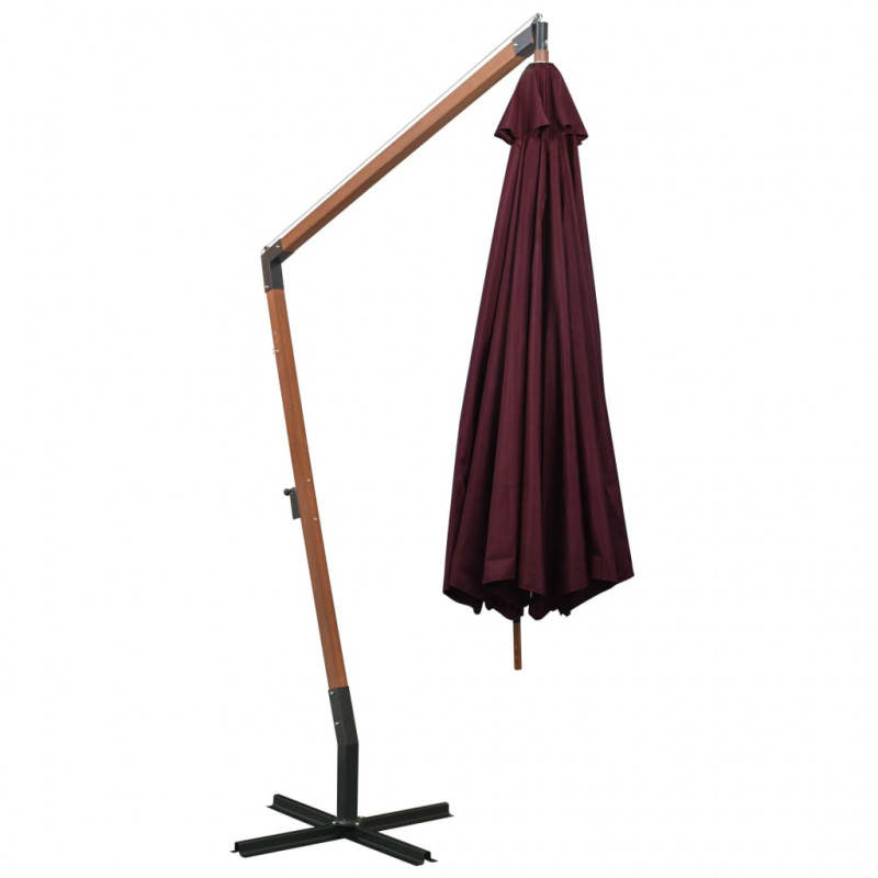 Parasol ogrodowy wiszący, jodłowy słupek, bordowy, 3,5x2,9 m