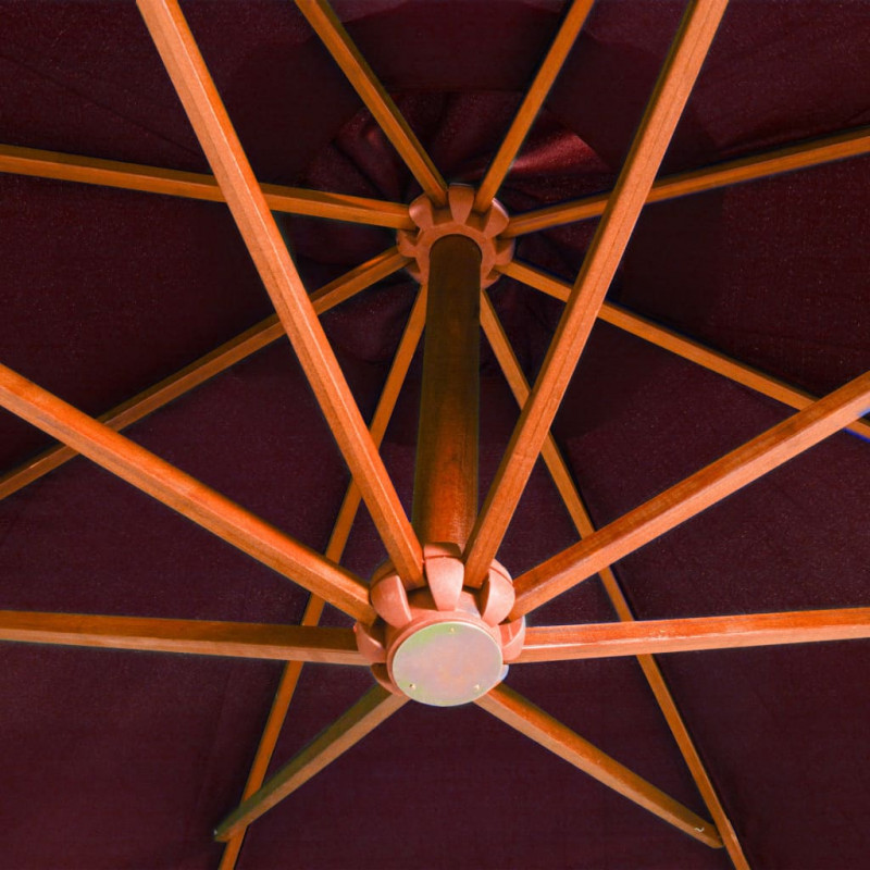 Parasol ogrodowy wiszący, jodłowy słupek, bordowy, 3,5x2,9 m