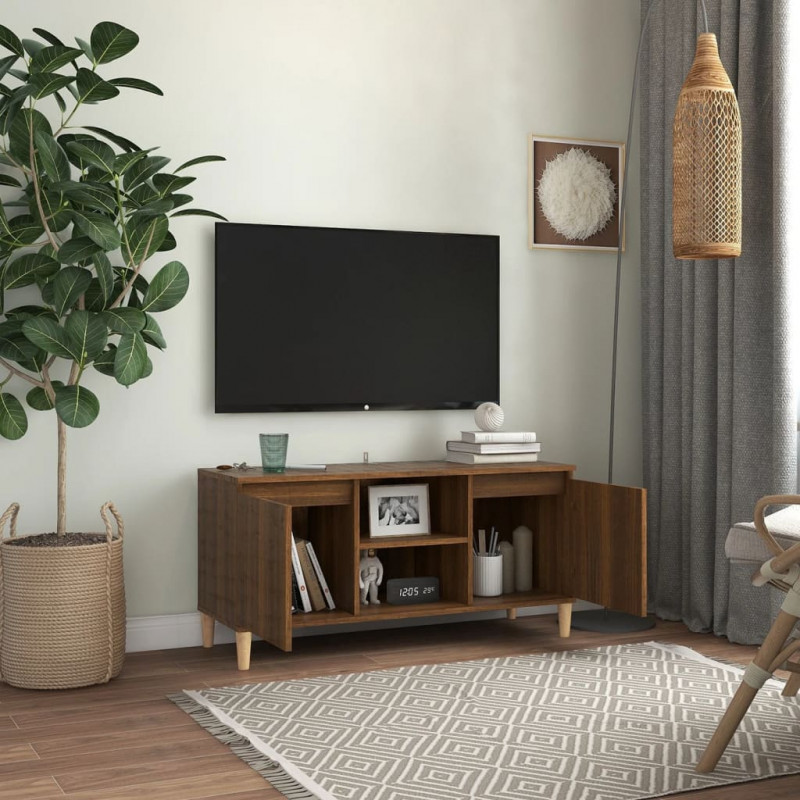 Szafka TV, drewniane nóżki, brązowy dąb, 103,5x35x50 cm