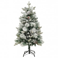 Choinka flokowana śniegiem z lampkami i szyszkami 150 cm PVC/PE