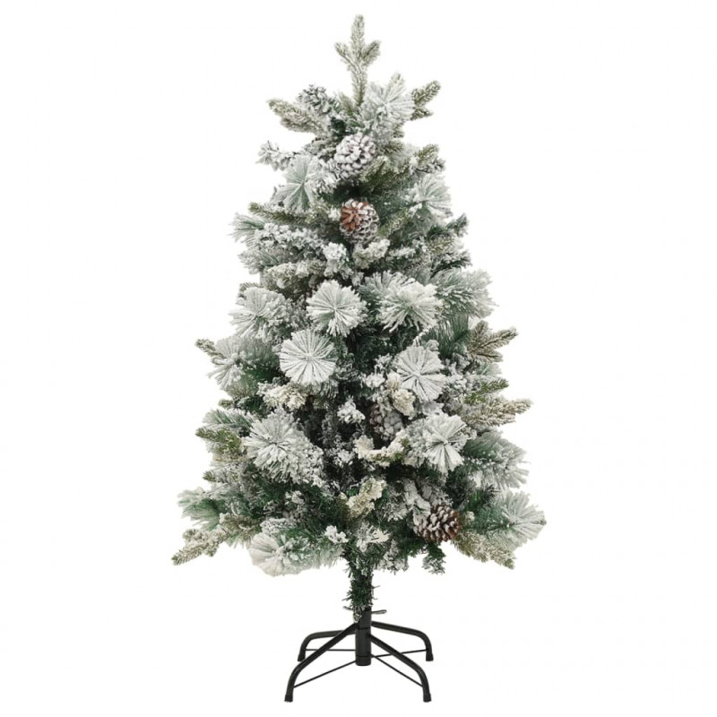Choinka flokowana śniegiem z lampkami i szyszkami 150 cm PVC/PE