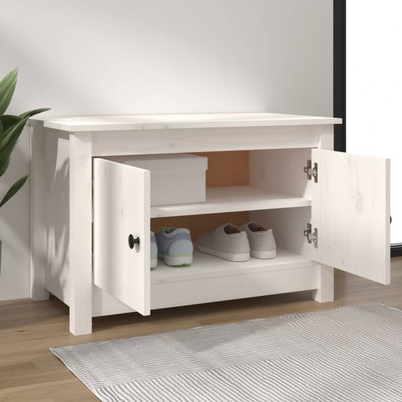 Szafka na buty, biała, 70x38x45,5 cm, lite drewno sosnowe
