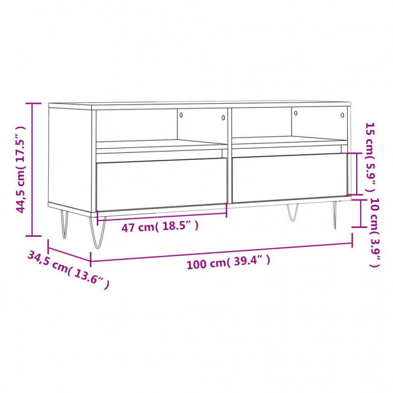 Szafka pod TV, szarość betonu, 100x34,5x44,5 cm