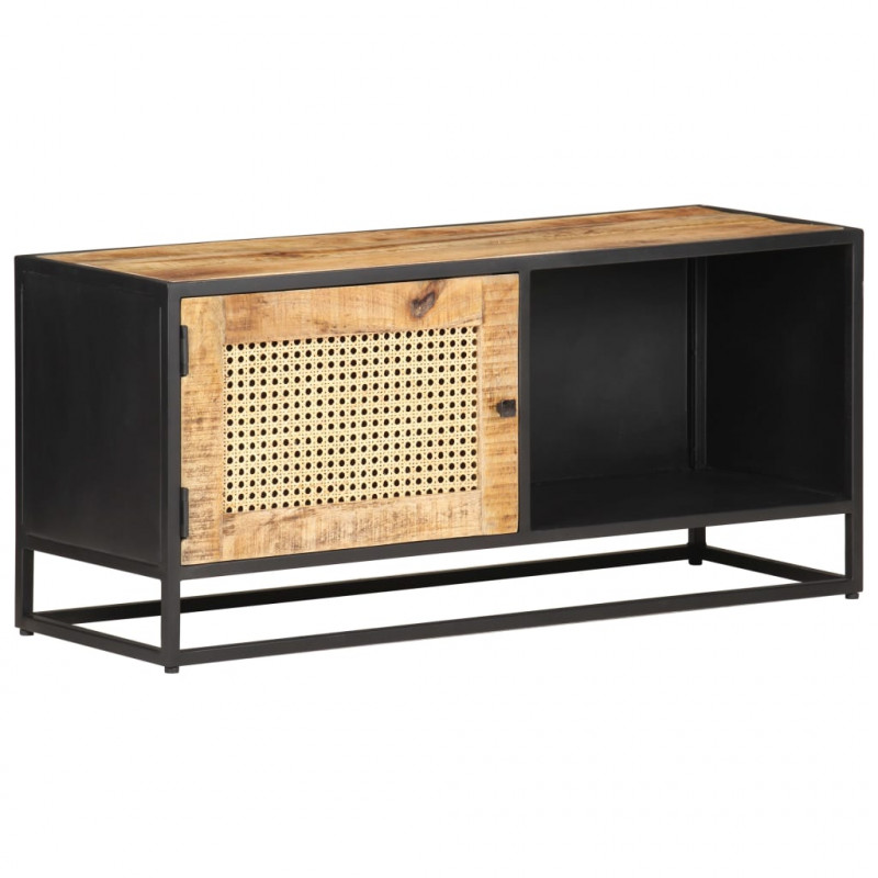 Szafka pod TV, 90x30x40 cm, drewno mango i naturalna trzcina