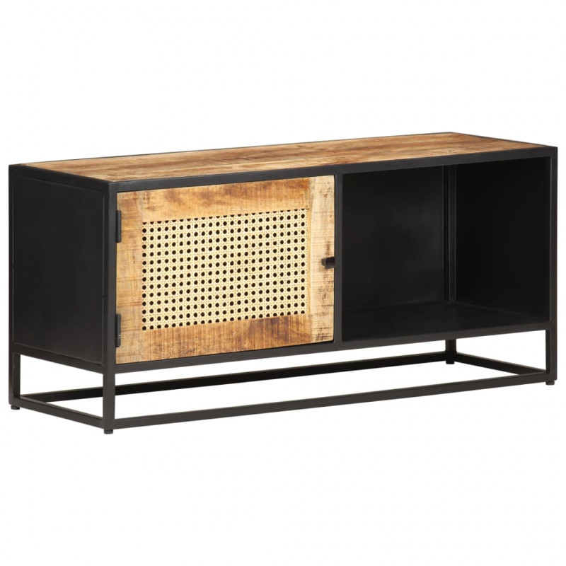 Szafka pod TV, 90x30x40 cm, drewno mango i naturalna trzcina