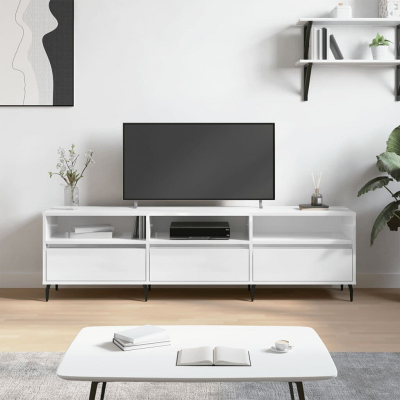Szafka pod TV, wysoki połysk, biała, 150x30x44,5 cm