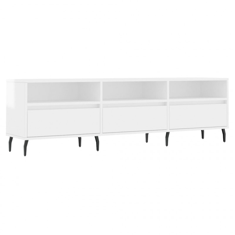 Szafka pod TV, wysoki połysk, biała, 150x30x44,5 cm