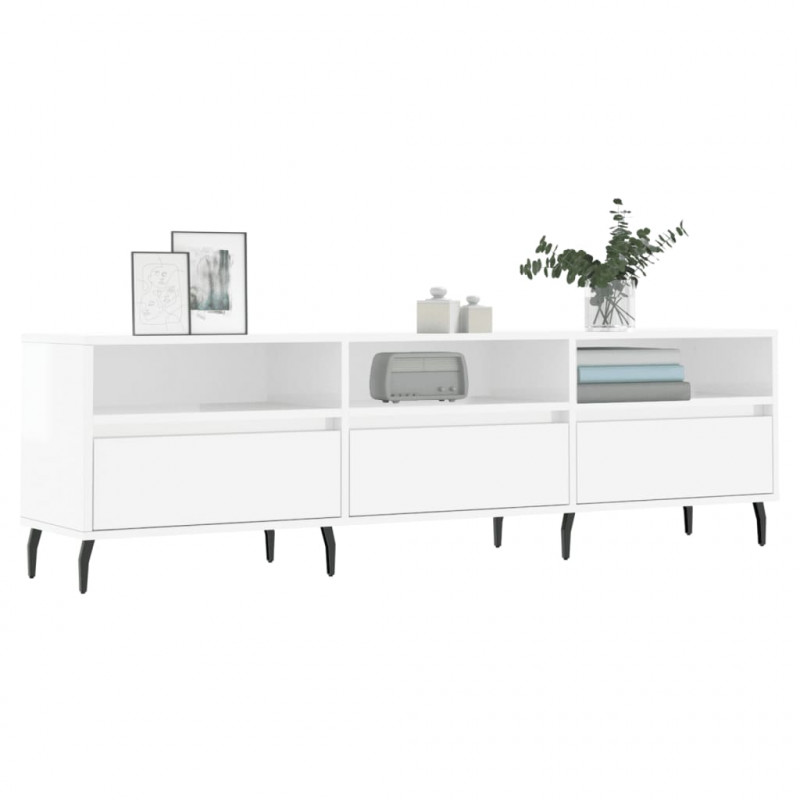 Szafka pod TV, wysoki połysk, biała, 150x30x44,5 cm
