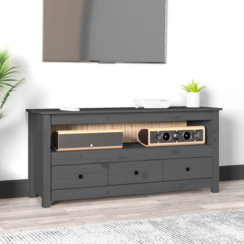 Szafka pod telewizor, szara, 114x35x52 cm, lite drewno sosnowe