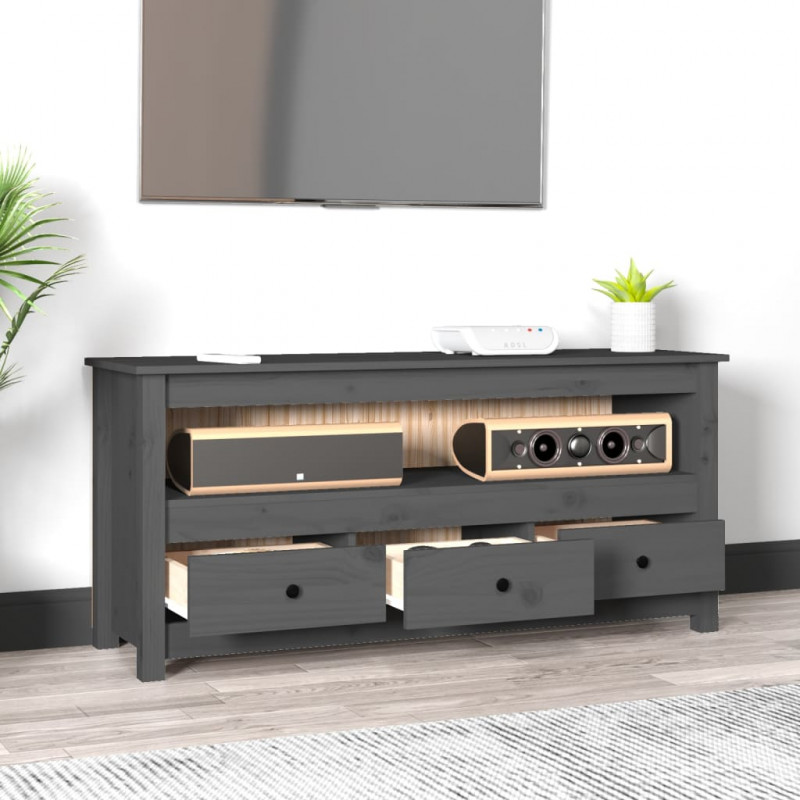 Szafka pod telewizor, szara, 114x35x52 cm, lite drewno sosnowe