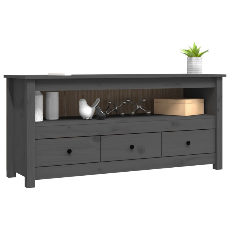 Szafka pod telewizor, szara, 114x35x52 cm, lite drewno sosnowe