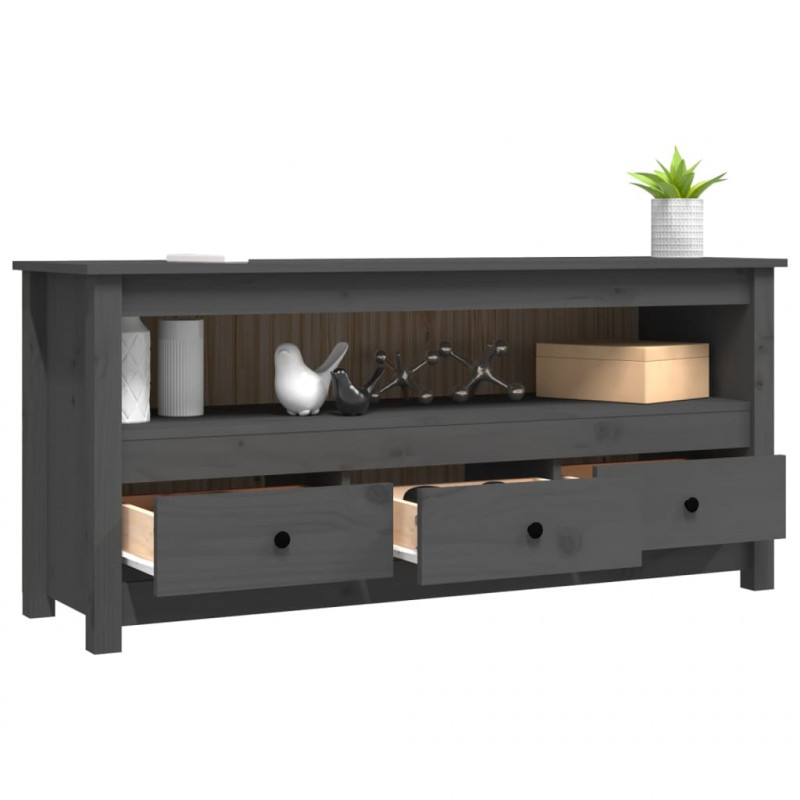 Szafka pod telewizor, szara, 114x35x52 cm, lite drewno sosnowe