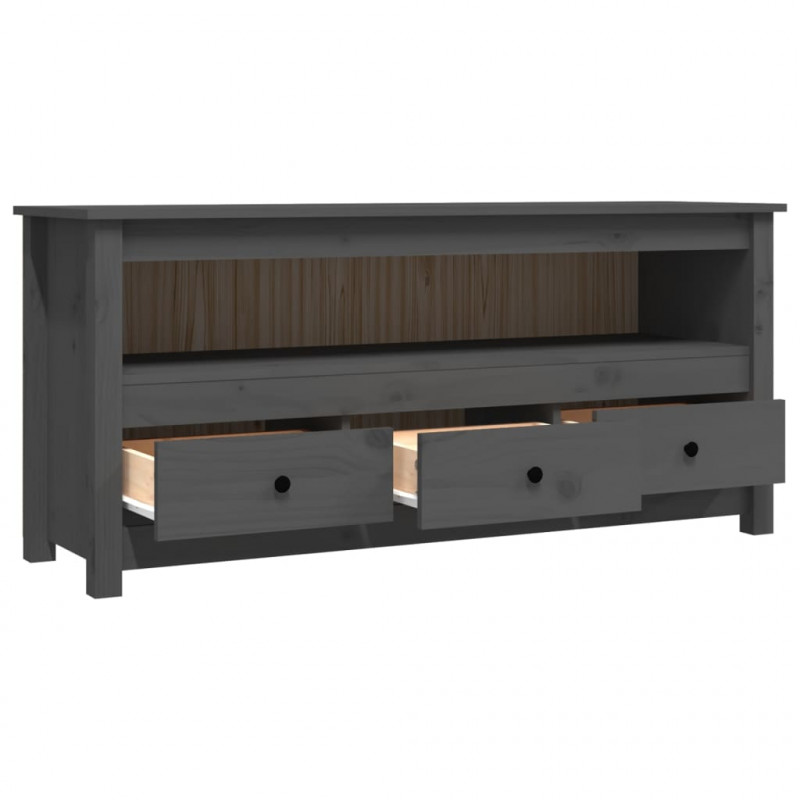 Szafka pod telewizor, szara, 114x35x52 cm, lite drewno sosnowe