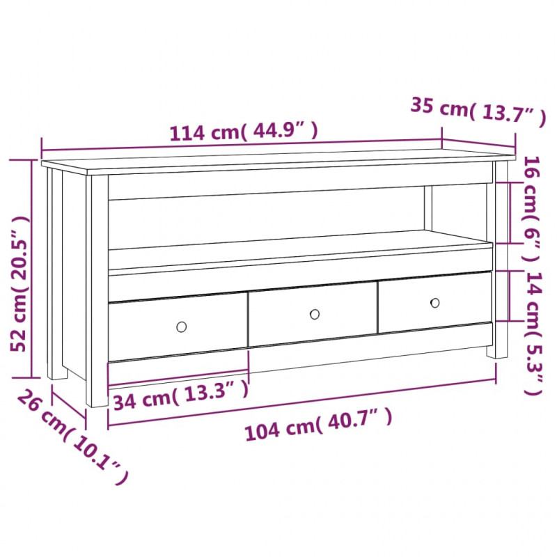 Szafka pod telewizor, szara, 114x35x52 cm, lite drewno sosnowe