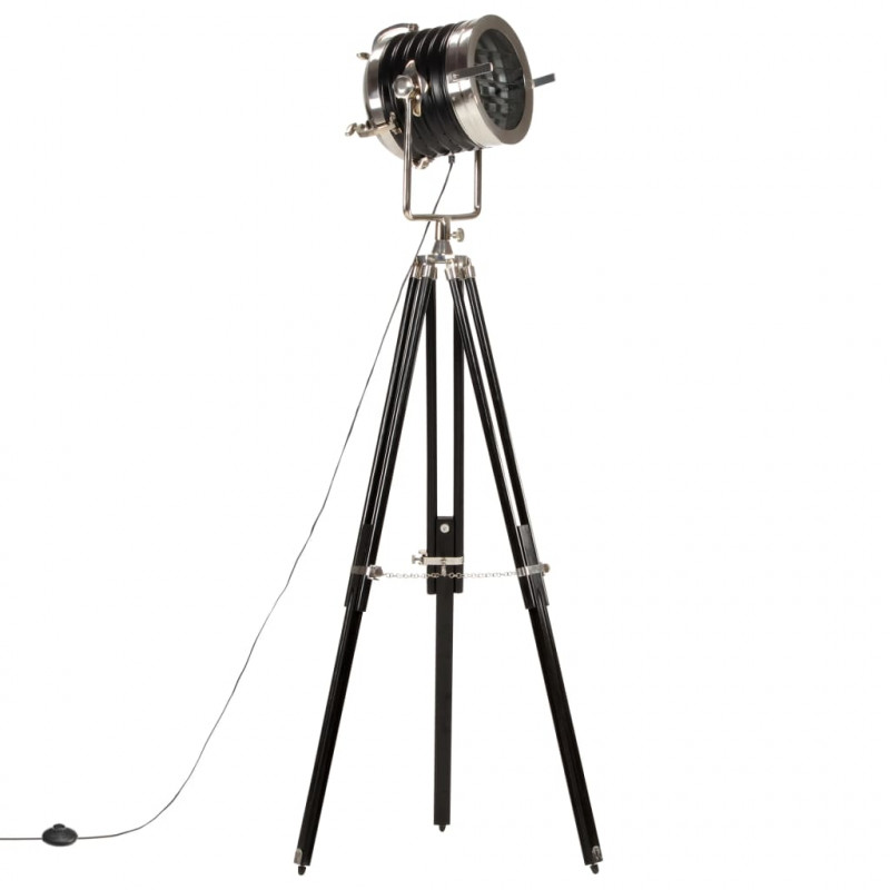 Lampa podłogowa na trójnogu, czarna, lite drewno mango, 171 cm