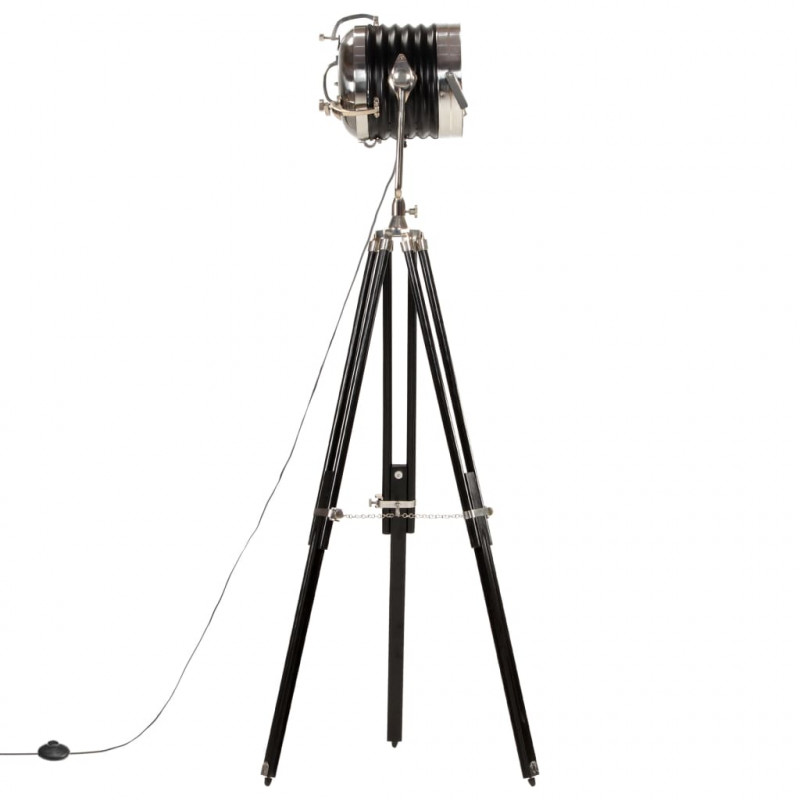 Lampa podłogowa na trójnogu, czarna, lite drewno mango, 171 cm