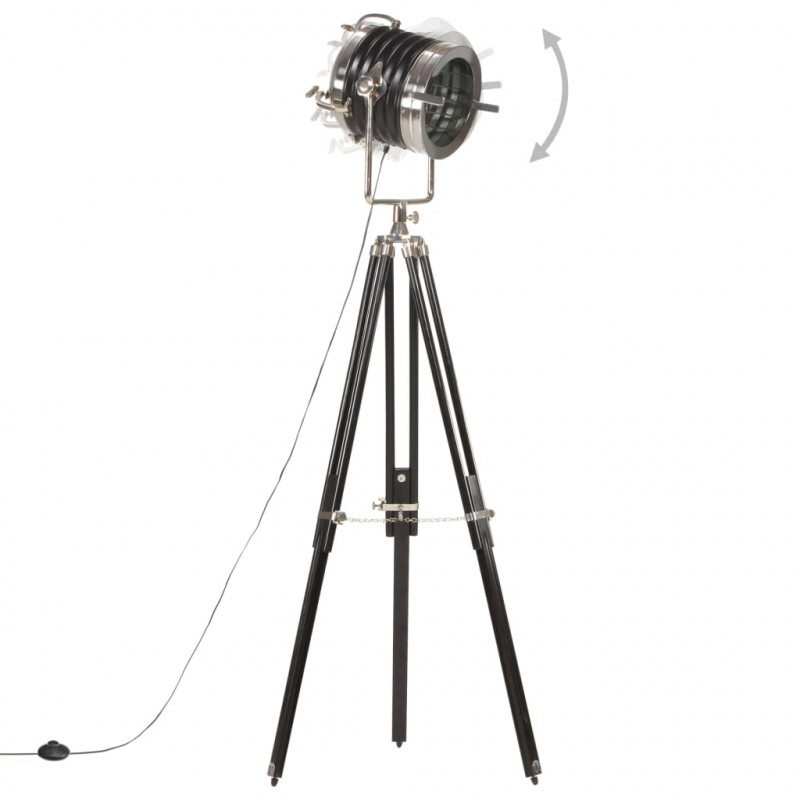 Lampa podłogowa na trójnogu, czarna, lite drewno mango, 171 cm