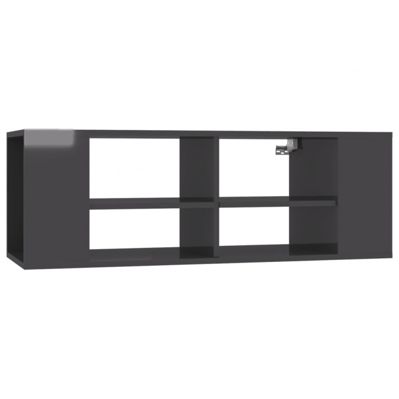 Wisząca szafka pod TV, szara, wysoki połysk, 102x35x35 cm