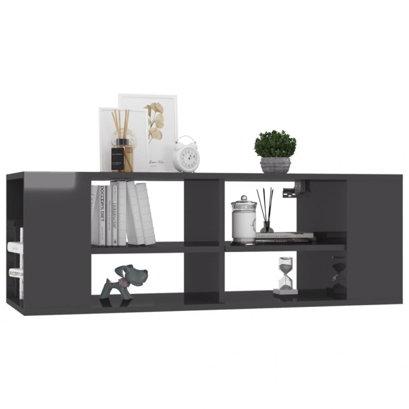 Wisząca szafka pod TV, szara, wysoki połysk, 102x35x35 cm