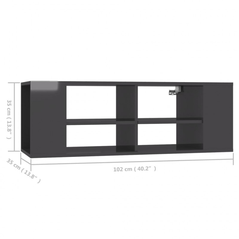 Wisząca szafka pod TV, szara, wysoki połysk, 102x35x35 cm
