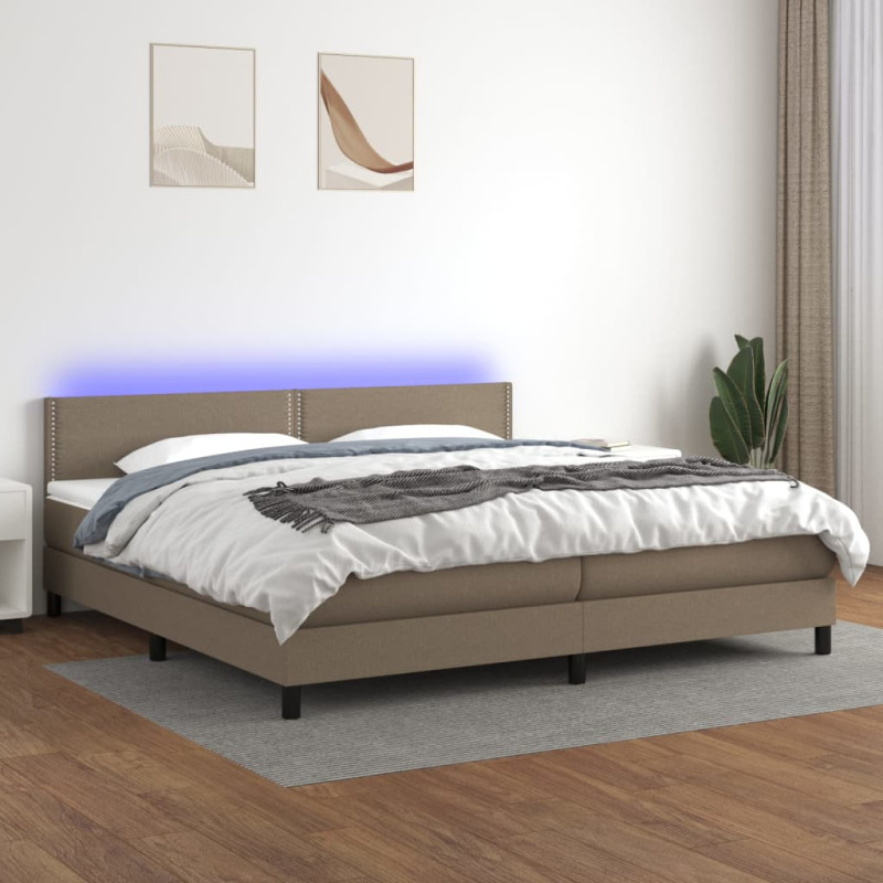Łóżko kontynentalne z materacem, taupe, 200 x 200 cm, tkanina