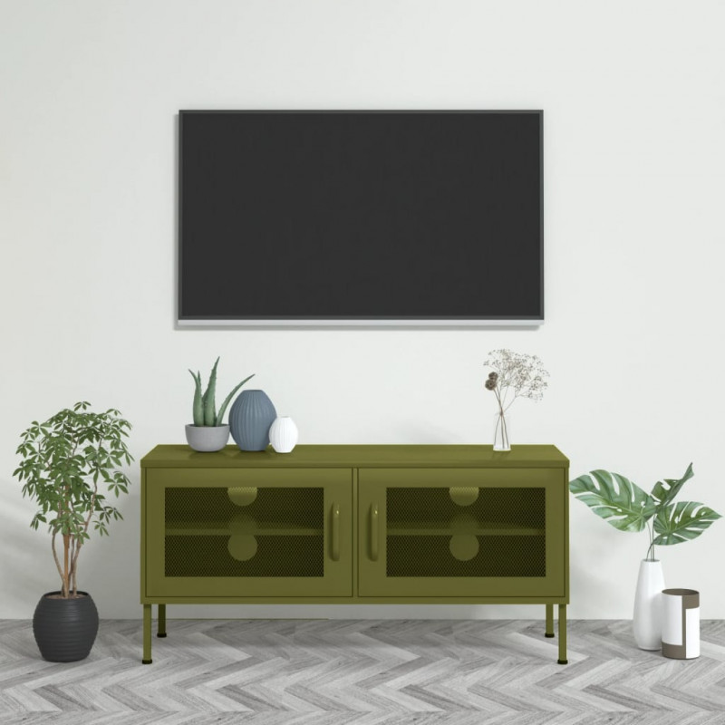 Szafka pod telewizor, oliwkowa, 105x35x50 cm, stalowa