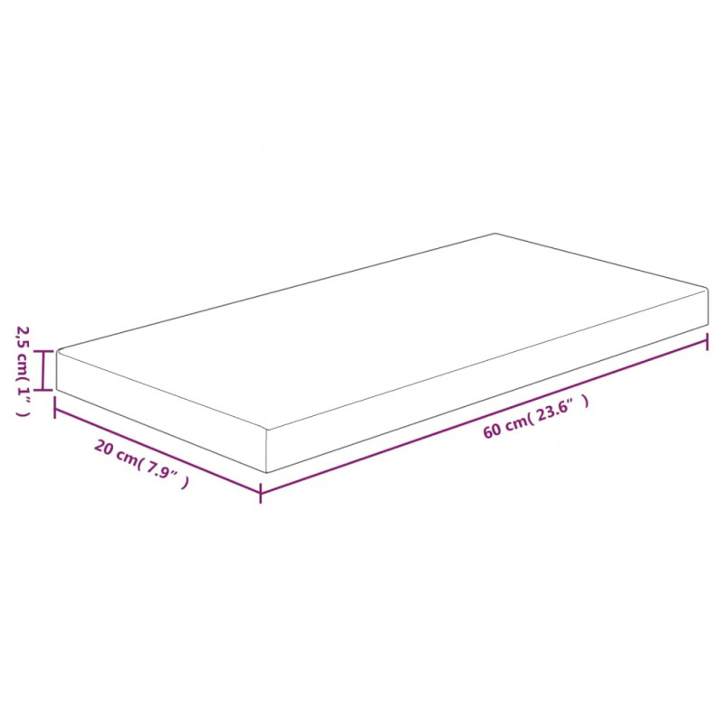 Półka, 60x20x2,5 cm, surowe lite drewno dębowe
