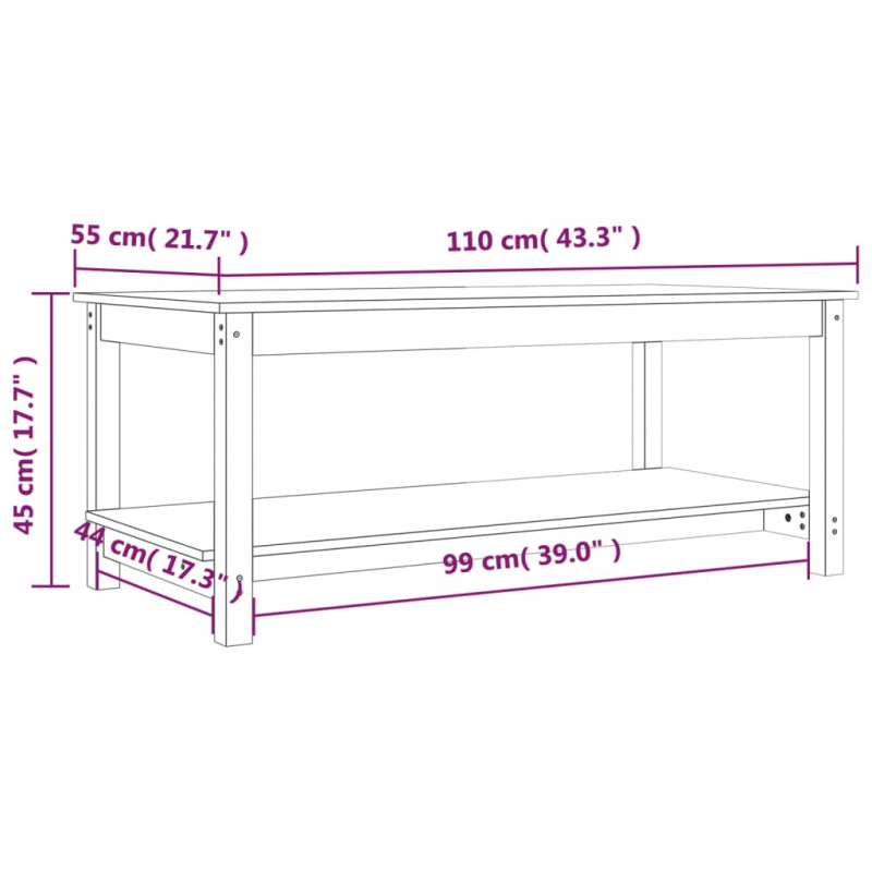 Stolik kawowy, czarny, 110x55x45 cm, lite drewno sosnowe