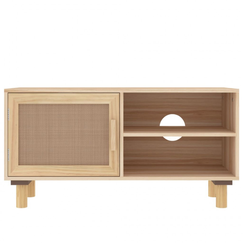 Stolik pod TV, brązowy, 80x30x40 cm, drewno sosnowe i rattan